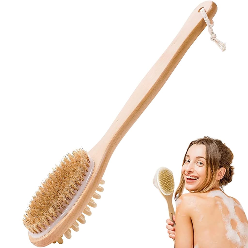 MAYCREATE Double Side Bath Brush for Women And Men Natural Bristles Dry Brush for Body Brush Back Scrubber Wooden Long Handle Brush Shower Brush Remove Exfoliating and Massage Shower MAYCREATE Double Side Bath Brush for Women And Men Natural Bristles Dry Brush for Body Brush Back Scrubber Wooden Long Handle Brush Shower Brush Remove Exfoliating and Massage Shower
